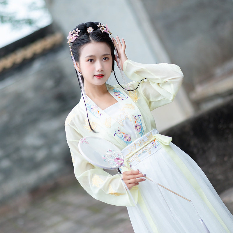 原创汉服女对襟齐腰襦裙吊带清新淡雅古风女装汉服