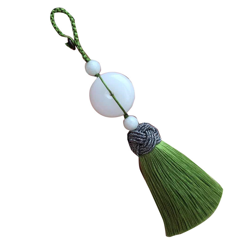 diy饰品人造真丝短胖流苏挂饰白玉平安扣钥匙扣扣