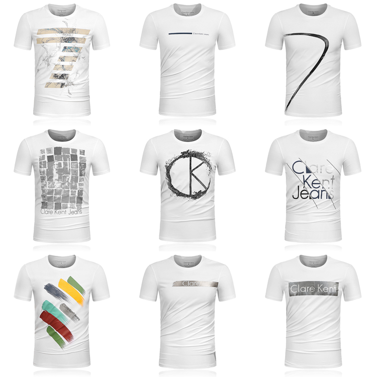 欧洲站正品莱卡棉夏季新款男装修身短袖圆领t恤欧货潮牌弹性高端t