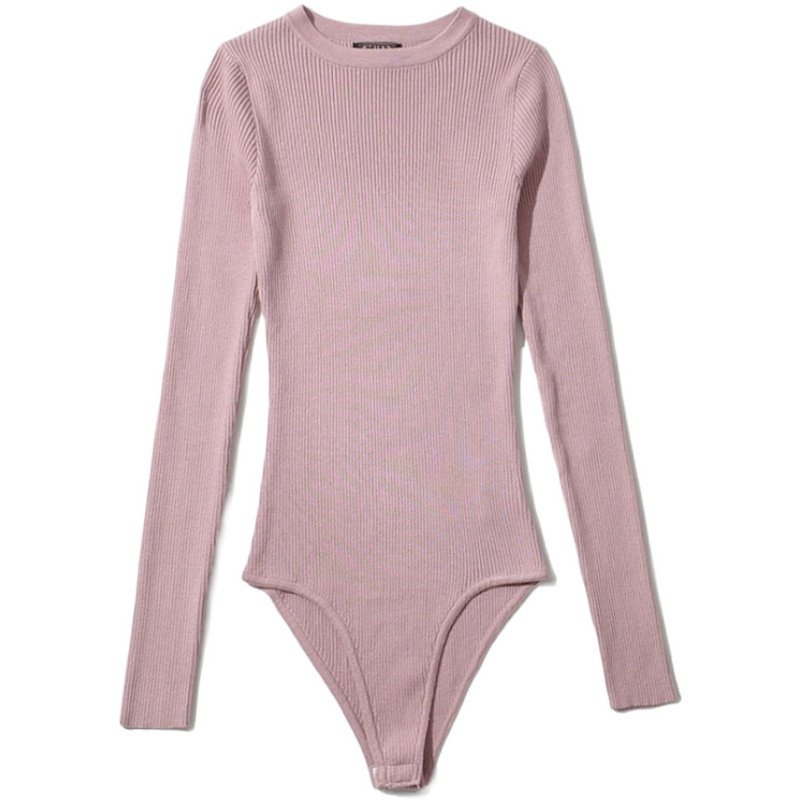 欧美ins女装2020秋冬新款圆领纯色针织连体衣毛针织衫