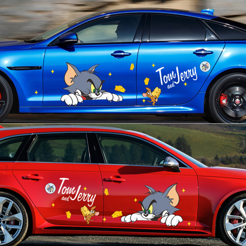 猫和老鼠车贴汤姆杰瑞创意个性饰划痕遮挡卡通防水汽车贴纸车身装