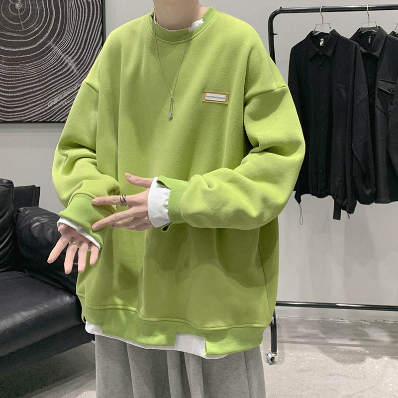 设计感贴标卫衣男ins潮港风百搭春秋款衣服潮流休闲青少年假两件