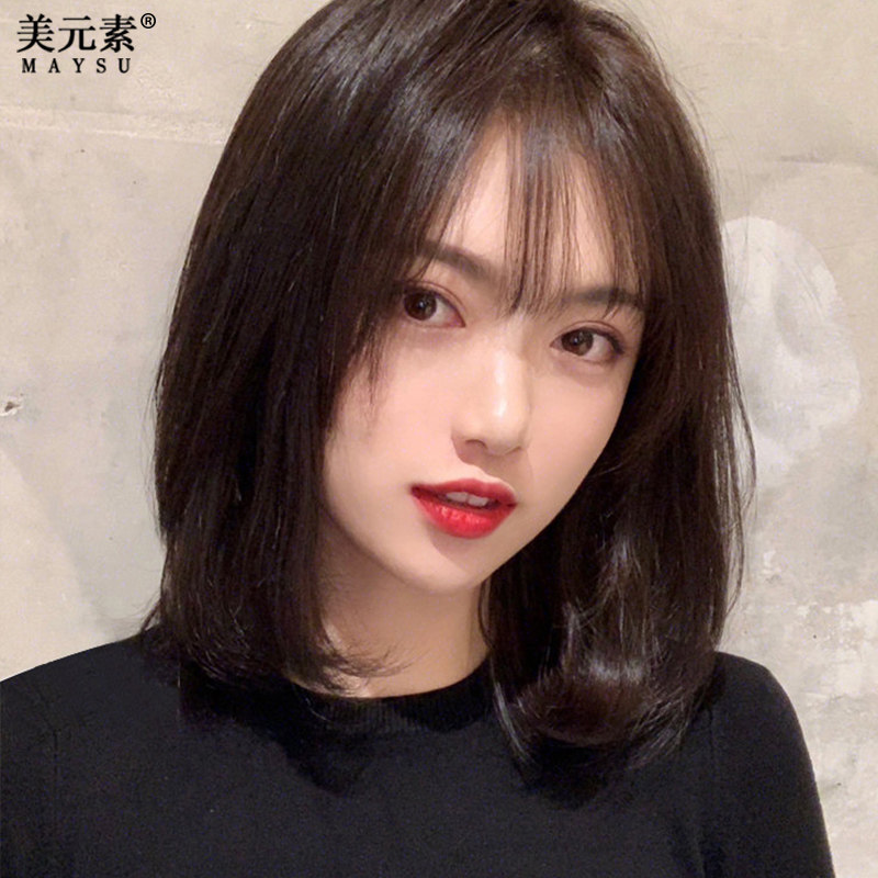 假发女长发锁骨短发发型真发全头套全真自然假发套女真人发丝圆脸
