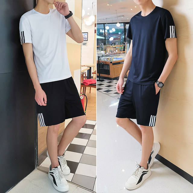 Men's short-sleeved summer shorts loose casual two-piece track suit running fitness quick-drying sportswear summer Men's short-sleeved summer shorts loose casual two-piece track suit running fitness quick-drying sportswear summer