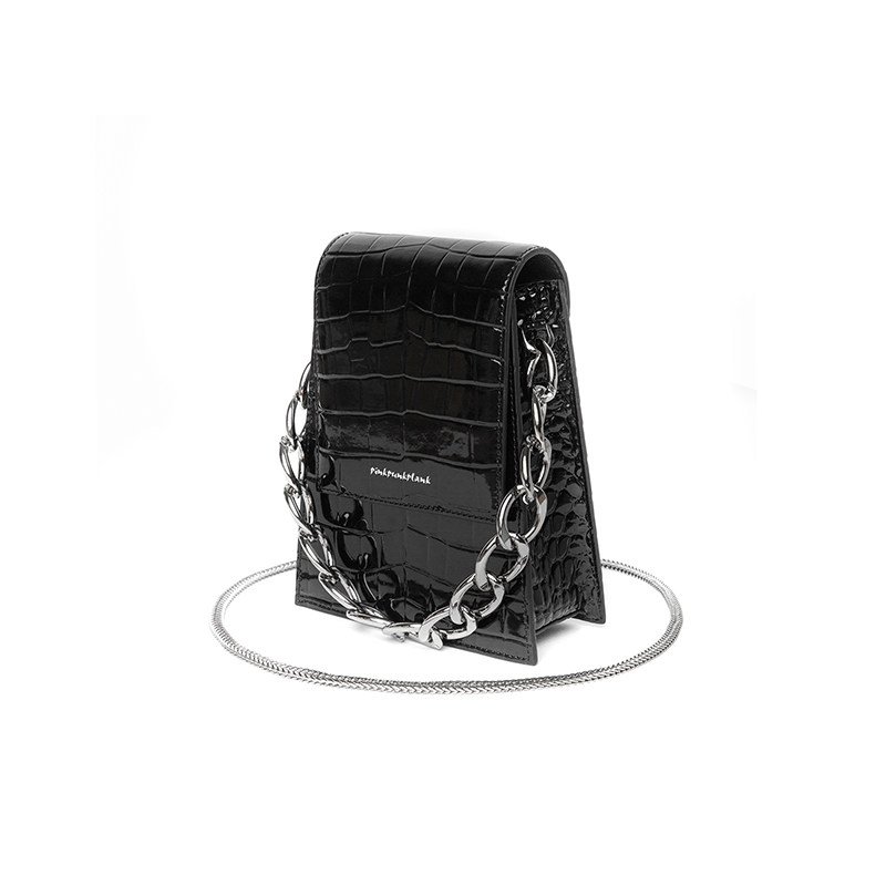 pinkpunkplank切刃包cuttingbag亮黑牛皮鳄鱼纹烟盒包