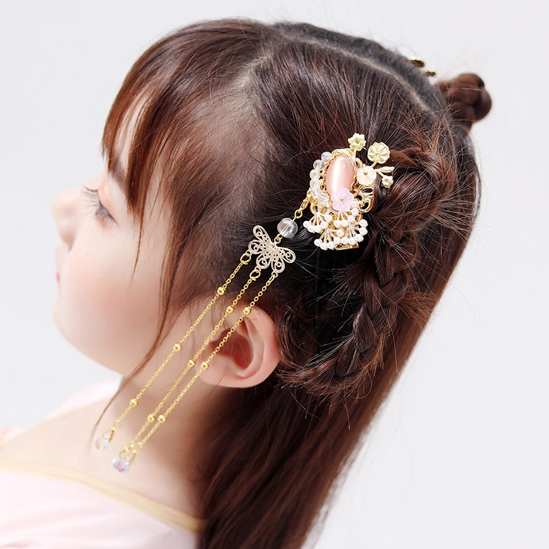 儿童汉服头饰流苏步摇发簪女童唐装古风丝带发饰