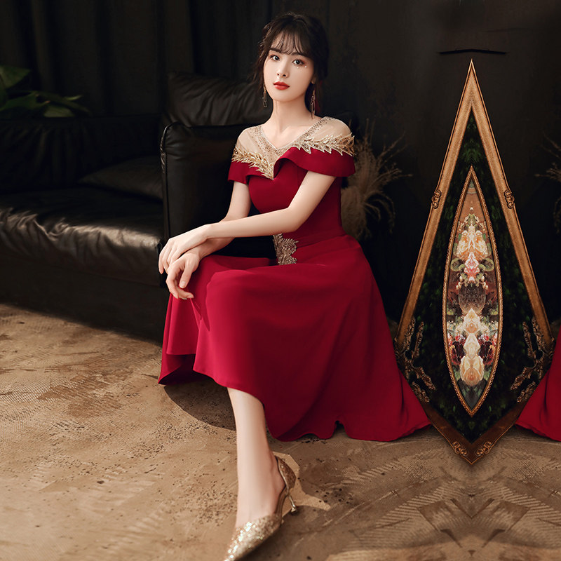 敬酒订婚结婚礼结婚便装回门裙子连衣裙服装红色礼服