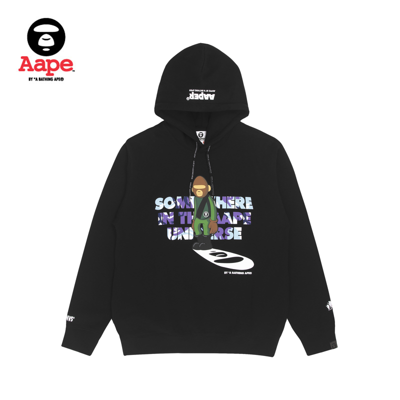 AAPER男装秋冬猿人军团卡通字母印花连帽加绒卫衣3793XXH
