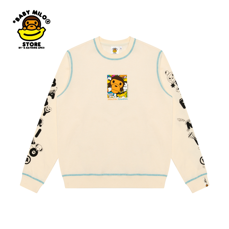 BABY MILO STORE男装秋冬卡通小猴字母拼接厚款圆领卫衣9001XXH