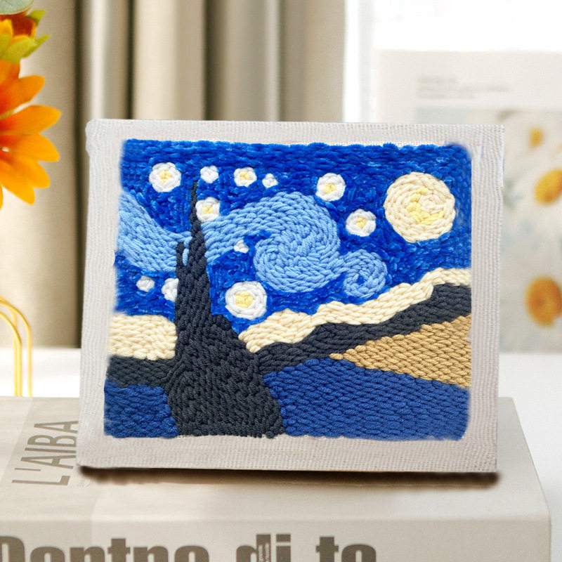 卧室diy刺绣立体星空装饰画梵高毛线包卧室材料现代装饰画