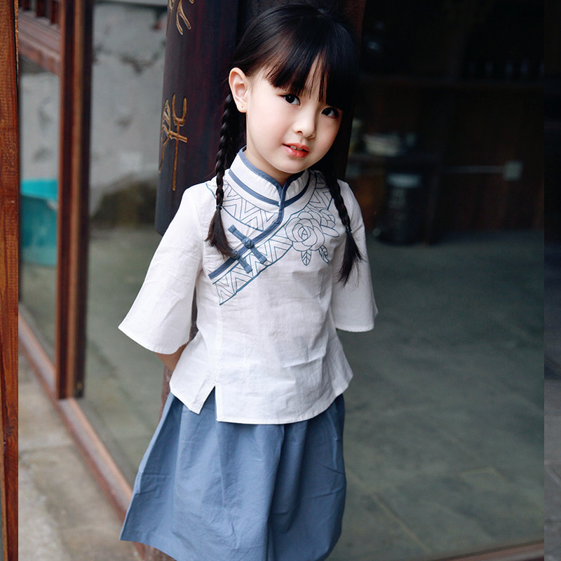 民国国风女童套装夏装宝宝服装童装中国小女孩旗袍
