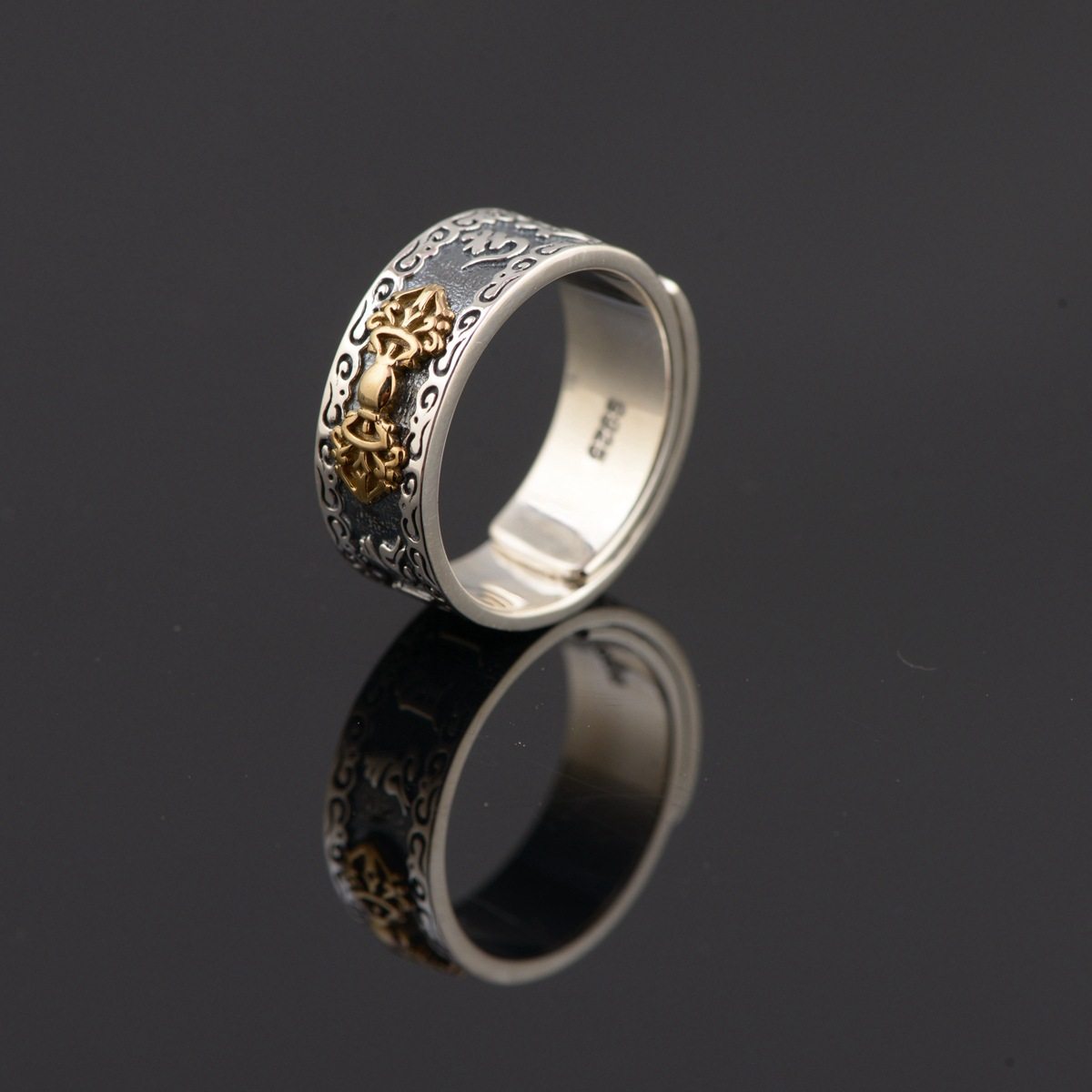 新品佛教金刚开口戒指纯银男女情侣款降魔杵戒指