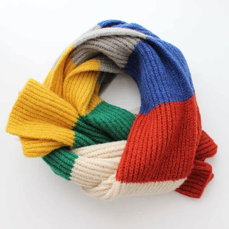 彩虹潮少学生韩版秋冬季少女ins围巾软糯彩色围巾