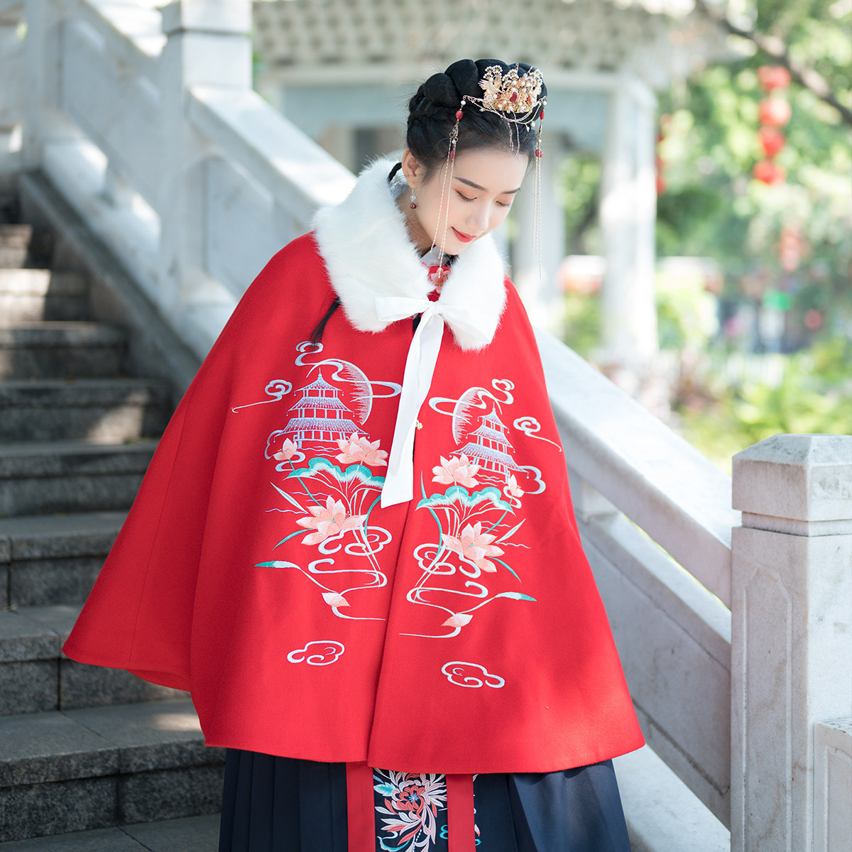 明制短斗篷汉服尐朩斗篷式加厚冬天披风冬装毛呢外套