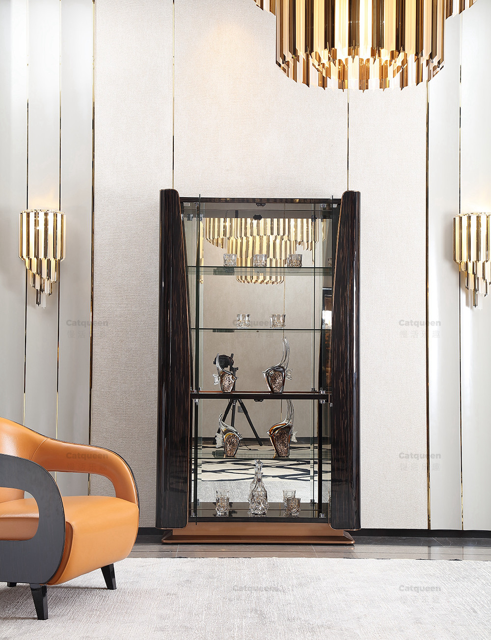 后现代轻奢高端定制酒柜钢化玻璃隔板整装简奢高客厅家用红酒柜