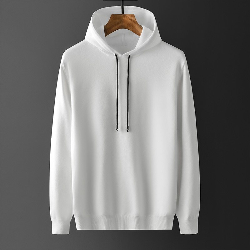 2022春秋新款白色连帽针织毛衣男韩版潮流带帽衫线衣大码卫衣外套