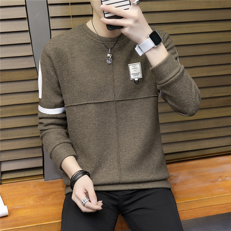 2018新款男士长袖t恤加绒男装针织衫秋季秋衣保暖上衣服加厚卫衣