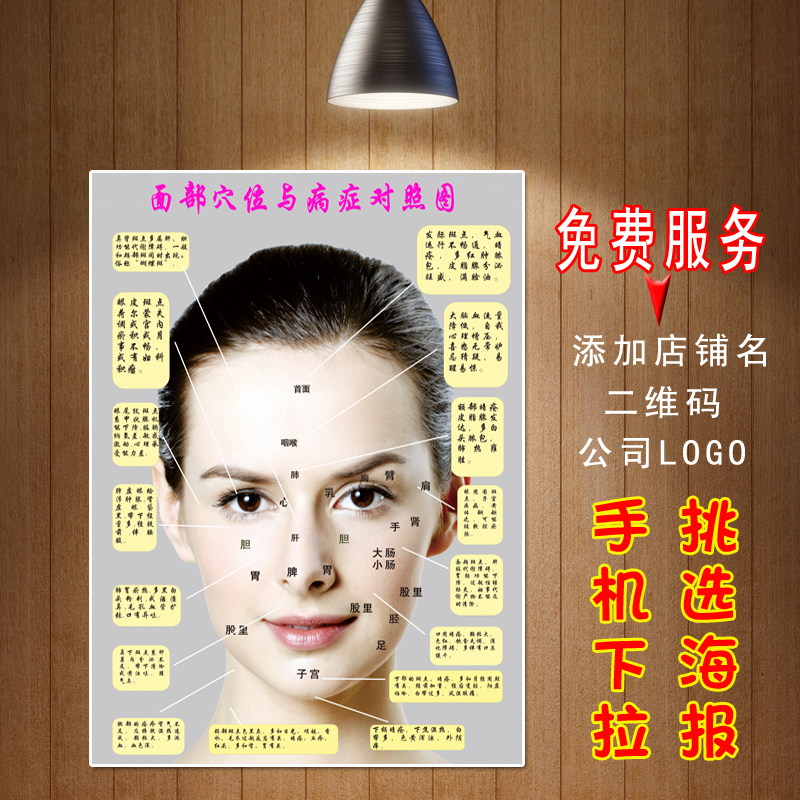 人体面部经络穴位示意图挂图美容院面诊反射区病症写真