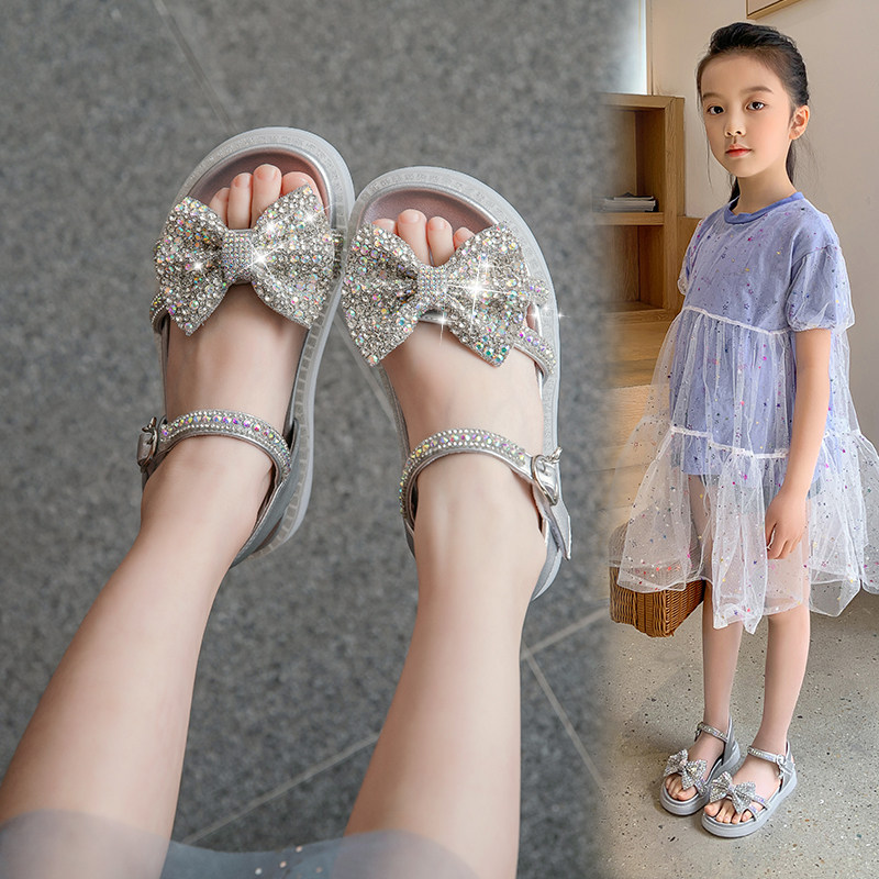 女童凉鞋夏女宝小童水晶公主2022夏季软底儿童水钻凉鞋