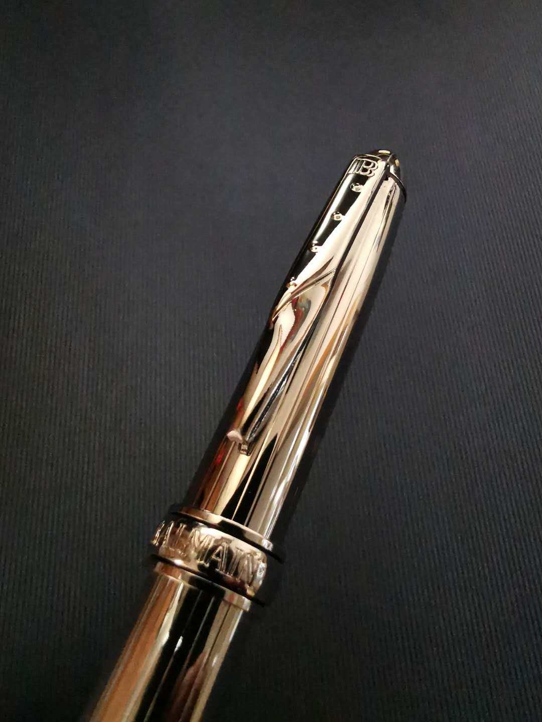 balmain轻奢法国线条镜面光滑高级签字笔金属宝珠中性笔