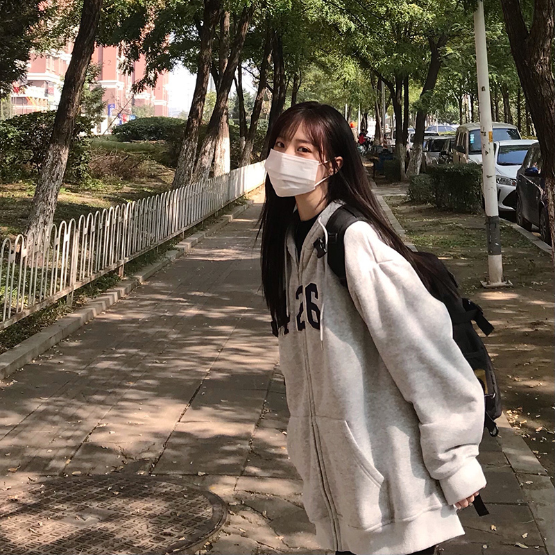 【F426官方店】国潮牌春秋情侣嘻哈双色基础开衫加绒宽松ins外套