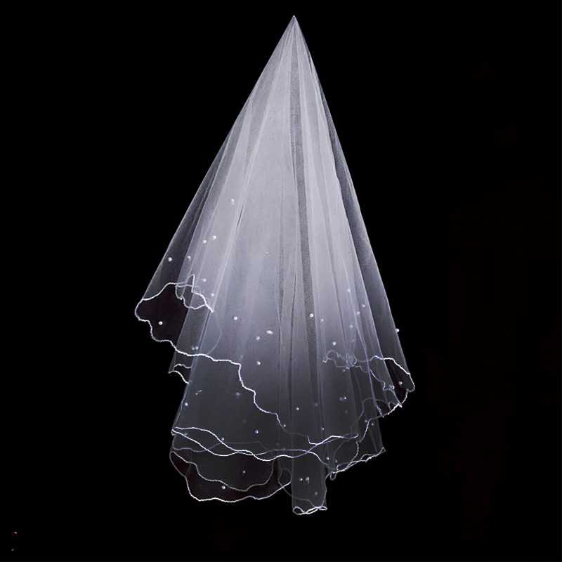 白色婚纱头纱新娘头纱头饰超仙森系网红拍照道具复古结婚简约短款