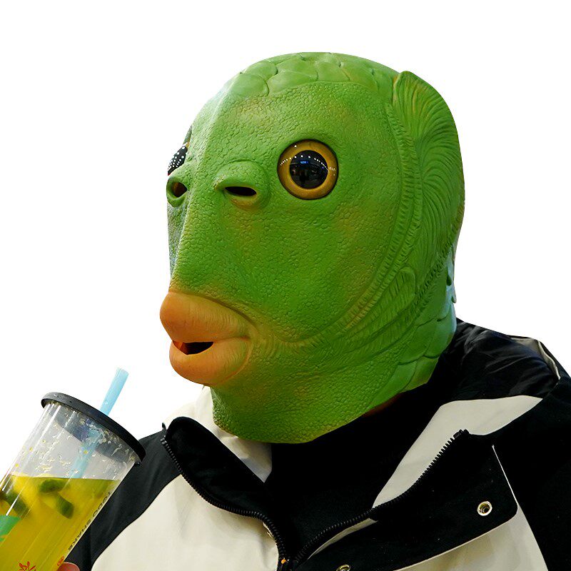 绿鱼人头套面具动物头套可爱动漫抖音搞怪鱼头表演道具绿头鱼头套
