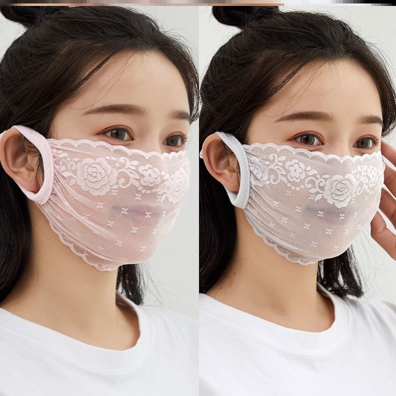 夏秋季薄款防晒口罩易呼吸透气抖音款女蕾丝丝网口罩