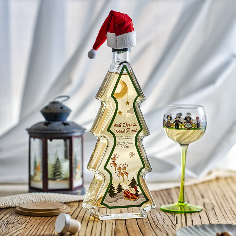 圣诞树造型雷司令白葡萄酒冰白甜酒高颜值礼物森旅迷鹿干白静态葡萄酒