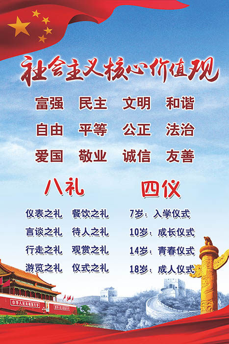 八礼四仪学校校园班级教室文明宣传标语社会主义写真