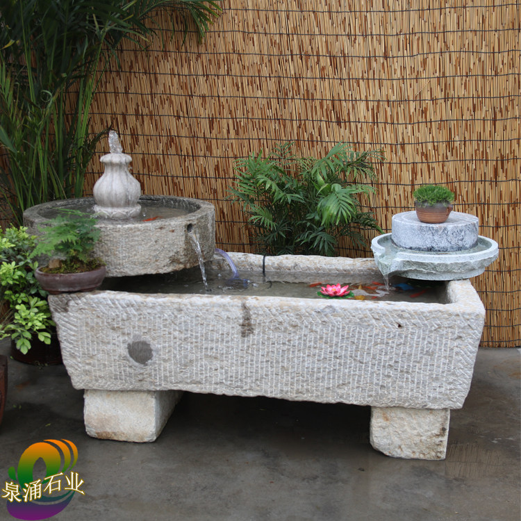 老旧牛槽鱼缸石槽养鱼池青石石头水槽造景马槽石雕