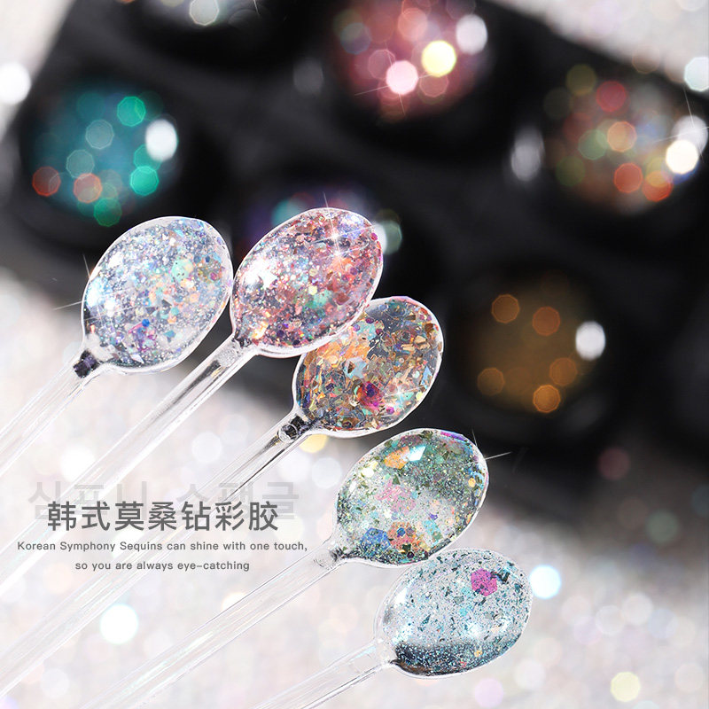 韩式罐装装甲油胶莫桑钻彩亮片彩色超闪爆闪甲油胶