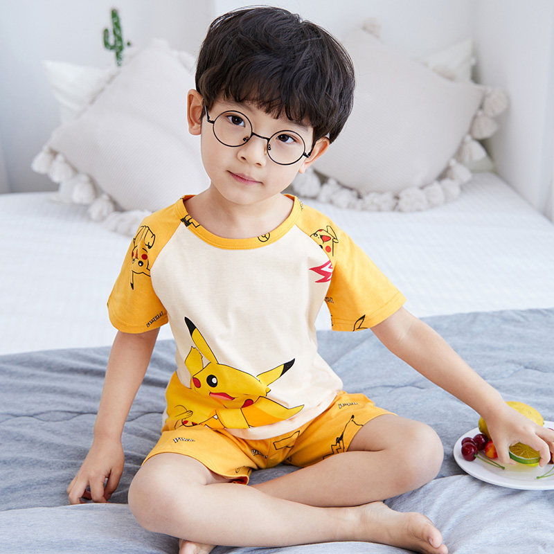 儿童家居服小孩6圆领短袖4岁睡衣中大纯棉男童睡衣