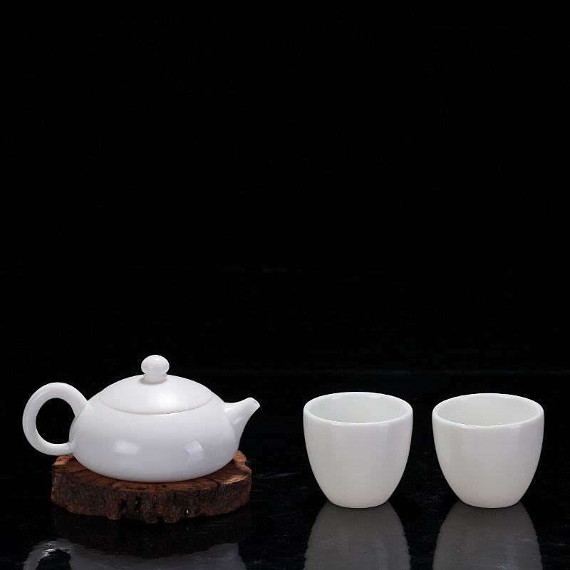 古垚/陈清宜手工德化白瓷茶具套装功夫茶具套组一壶两杯旅行套组