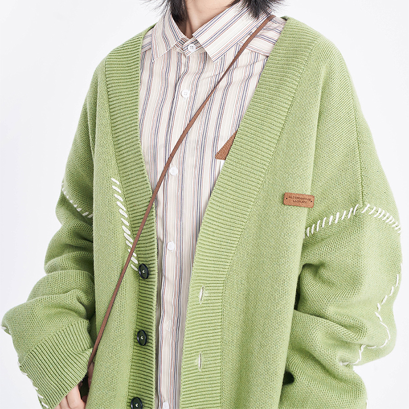 11St Crops原创潮牌手工皮标2022新款开衫毛衣针织衫春秋情侣外套