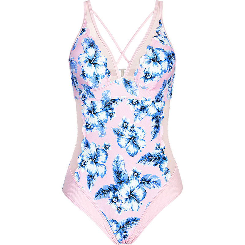 泳衣sisia新款欧美连体衣大聚拢小胸性感遮肚连体泳衣