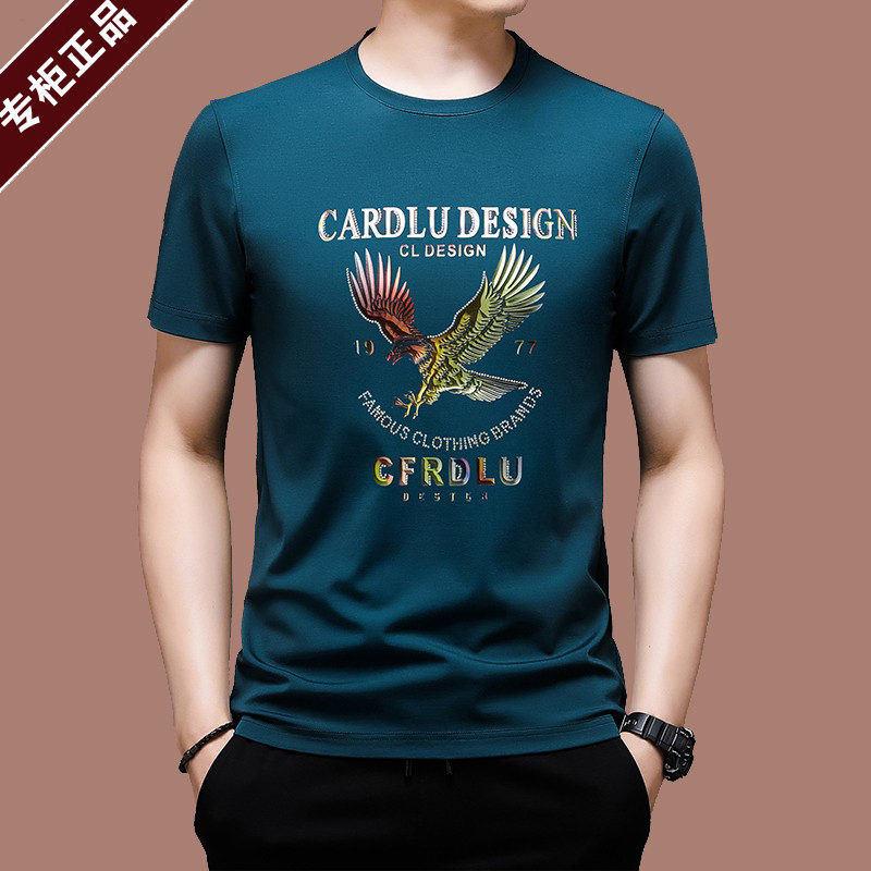 名牌利登 阿玛尼短袖t恤男时尚潮流印花半袖夏季圆领烫钻棉体恤