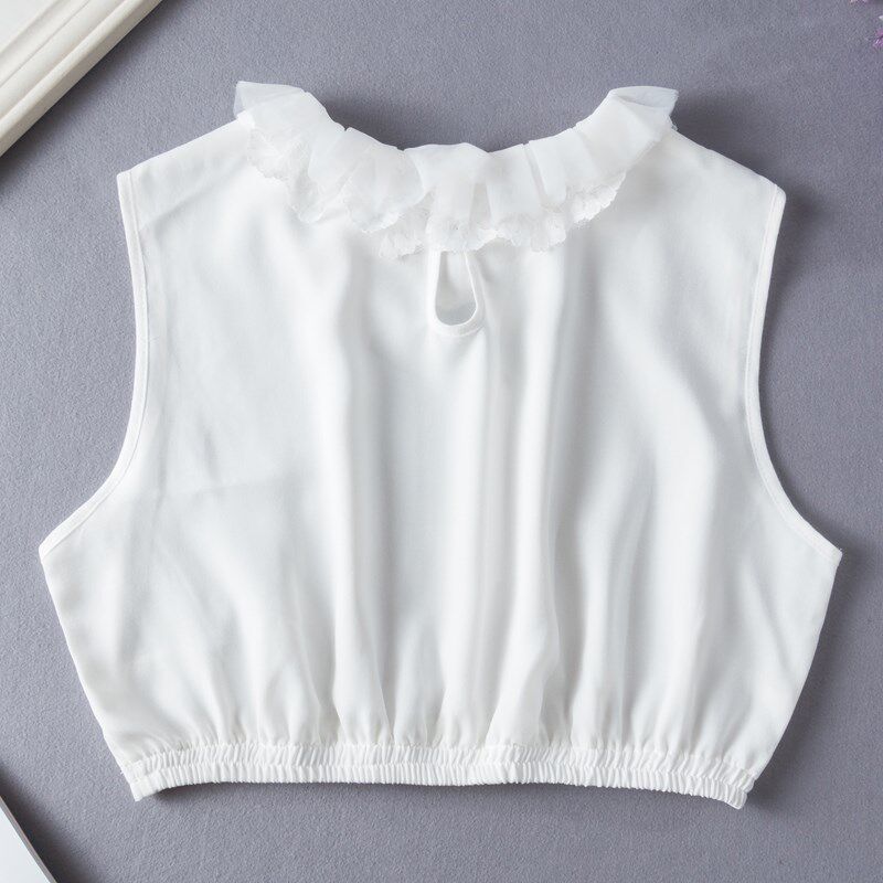 韩甜美翻边雪纺衬衫百搭白色衣领衬衣荷叶早秋假领