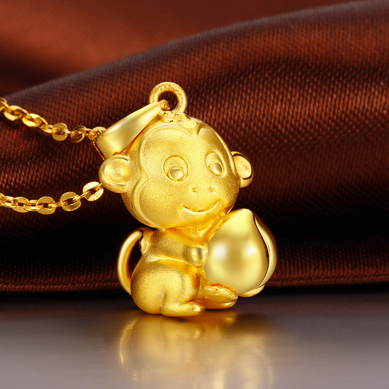 黄金生肖猴吊坠女金猴3d硬金小猴子儿童999足金挂坠送女友礼物