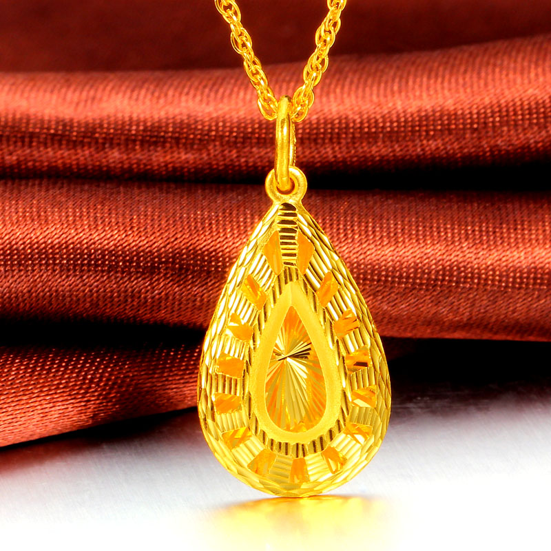 黄金吊坠9999足金镂空水滴锁骨项链挂坠女纯金颈饰