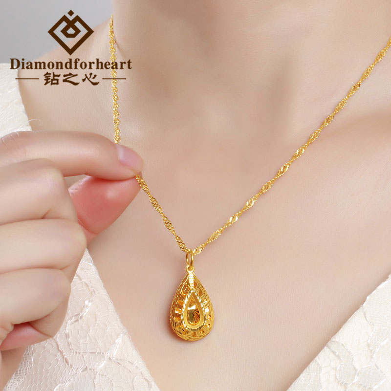 黄金吊坠9999足金镂空水滴锁骨项链挂坠女纯金颈饰