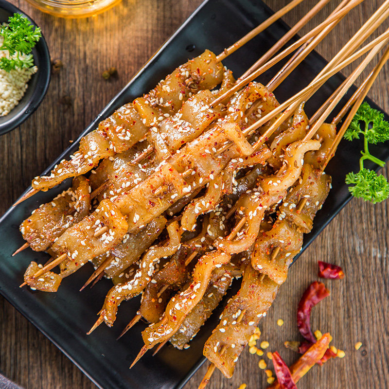 木屋 烧烤食材卤味香辣猪皮胶原蛋白户外烧烤半成品猪皮串10串