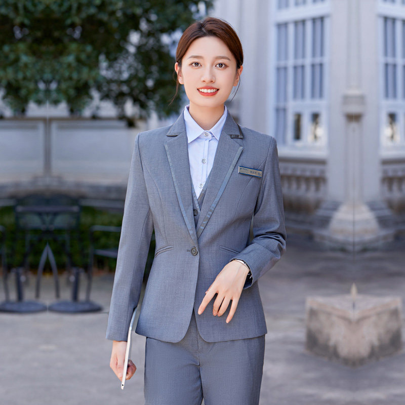 中国电信工作服女士营业厅员工制服西装马甲套装西服职业女裤套装