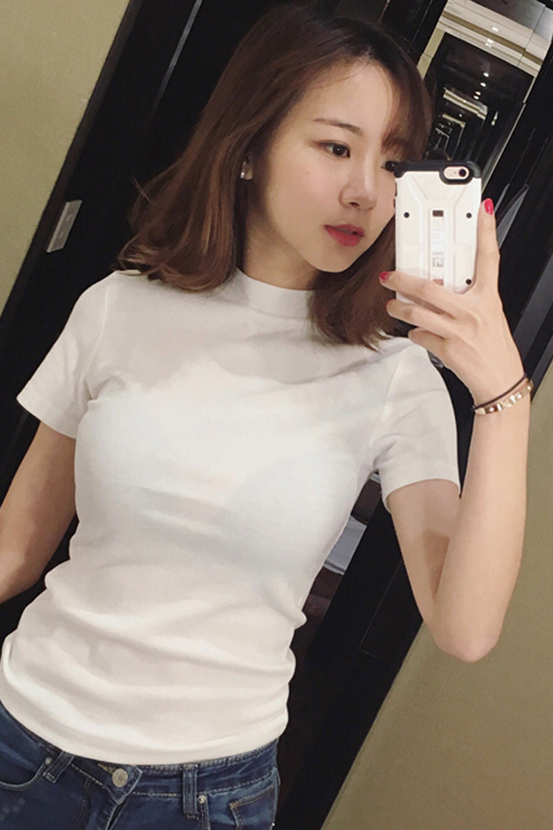白色t恤女装 网红半袖 2019新款 潮纯棉紧身上衣服打底衫 超火cec短袖