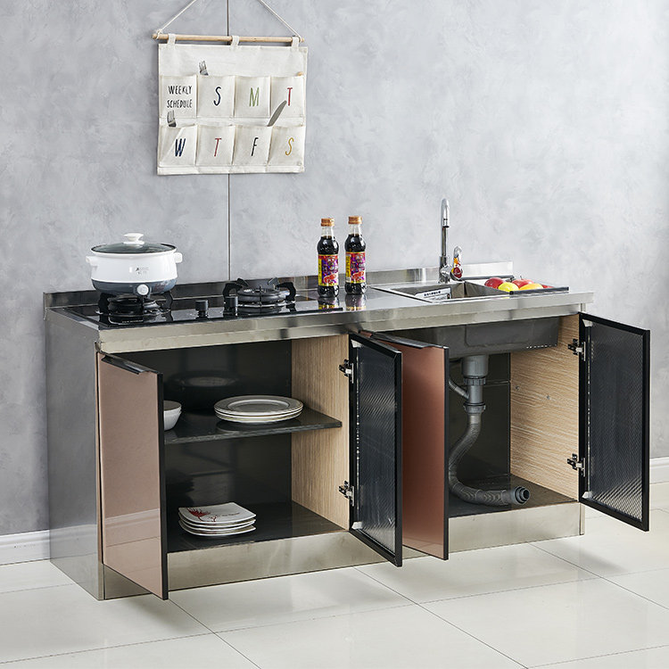 不锈钢成品橱柜家用灶台柜水槽柜简易厨房柜经济型多功能组装柜子