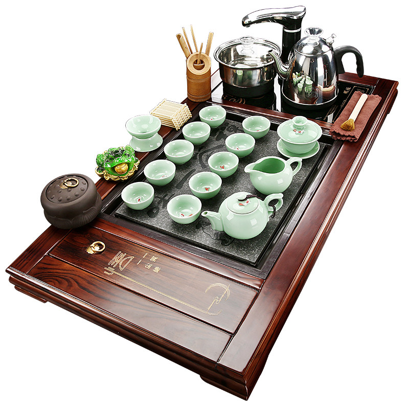 办公茶盘套装茶具紫砂整套全自动功夫泡茶台实木一体茶道简约家用