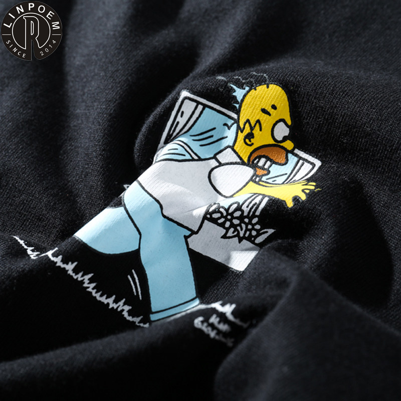 linpoem潮牌ins超火辛普森off white学生圆领男女情侣款短袖t恤夏