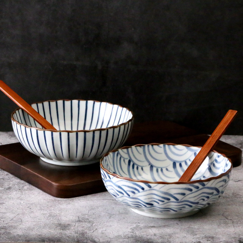日本进口陶瓷餐具青海波纹日式特大号汤碗饭碗碗
