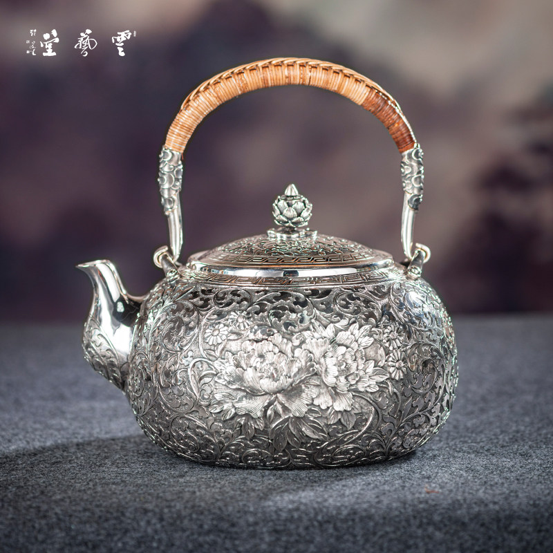 云艺堂银壶纯银999纯手工一张打烧水壶15l大容量家用鹤鹿同春