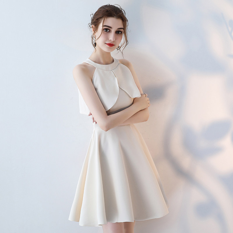 洋装小礼服2019新款春学生聚会女短款派对生日伴娘服香槟色连衣裙